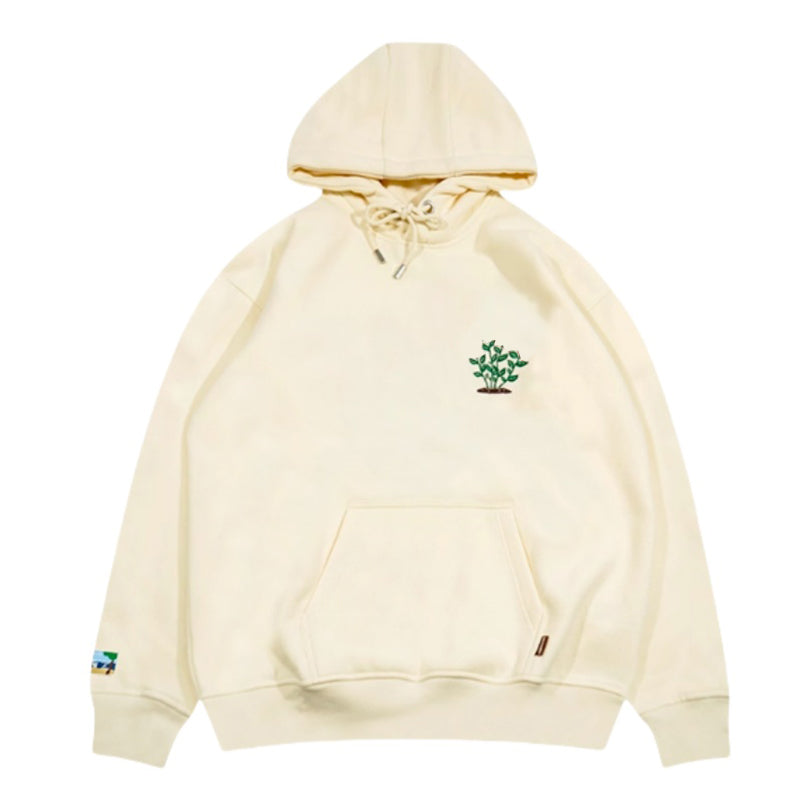 Modern Embroidered Plant Graphic Hoodie