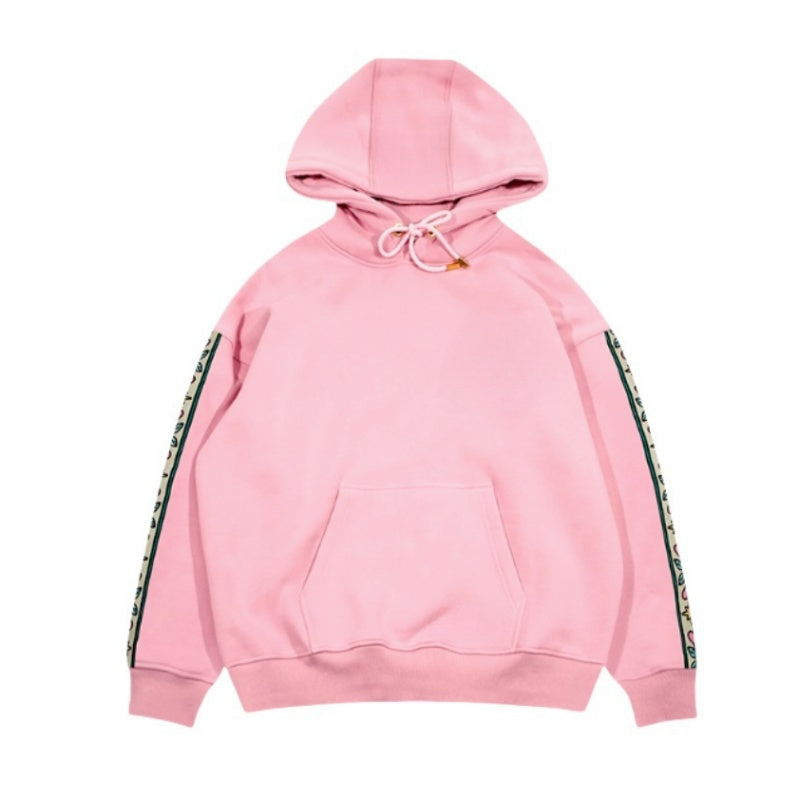 Fashionable Web & Botanical Embroidered Hoodie