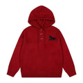 Casual Red Half-Button Hoodie