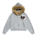 Grey Hoodie with Puppy and Heart Patch