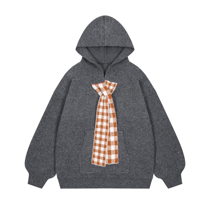 Casual Plaid Cape Detail Trendy Hoodie