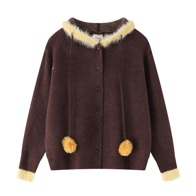 Street Style Vintage Coffee Fleece-Collar Hoodie