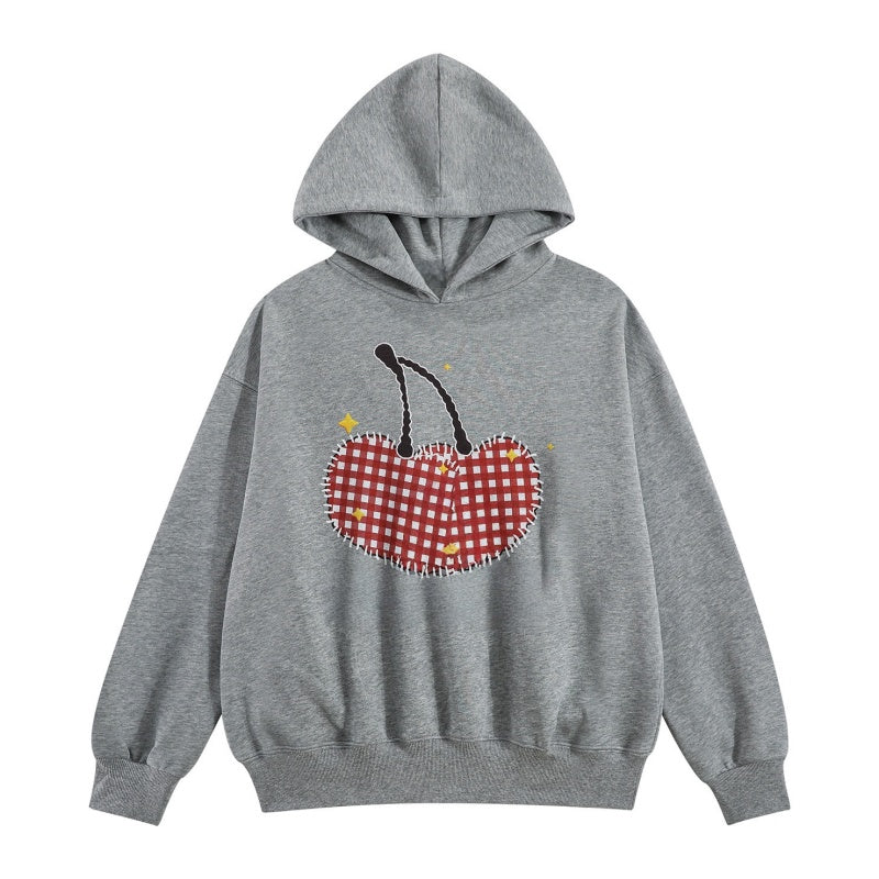 Stylish Red Plaid And Gray Hooded Sweatshirt